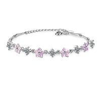 Kirschblüten Sterling 925 Silber 5a Zirkon Charm Armband für Frauen Verlängern Kette Kristall Armbänder