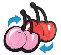 Kirsche Pailletten Aufnäher, Bügelbild, Patch, Aufbügler, Applikation, Wendepailletten