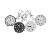 Kisangel 4 Stück Schlüsselanhänger Taschenuhr mit Leuchtzeiger | Zinklegierung und Silikon, Rundes Gehäuse mit Clip und Brosche, für Nachtdienst und Op