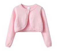 KISLOVE Mädchen Strickjacke Langarm Shrug Baumwolle EIN-Knopf Bolero Kinder Sweatshirt Hochzeit Kommunionkleid Taufekleid Mantel Strickwaren LichtRosa 3-4 Jahre