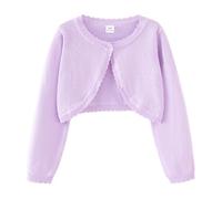 KISLOVE Mädchen Strickjacke Langarm Shrug Baumwolle EIN-Knopf Bolero Kinder Sweatshirt Hochzeit Kommunionkleid Taufekleid Mantel Strickwaren Lila 3-4 Jahre