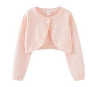 KISLOVE Mädchen Strickjacke Langarm Shrug Baumwolle EIN-Knopf Bolero Kinder Sweatshirt Hochzeit Kommunionkleid Taufekleid Mantel Strickwaren Rosa 3-4 Jahre