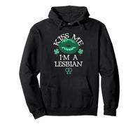 Kiss Me I'm a Lesbian St Patricks Day Green Lips Les Pride Pullover Hoodie