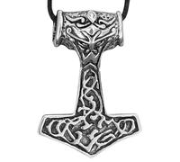 Kiss of Leather Großer Thorshammer Anhänger aus 925 Sterling Silber mit runder Königskette aus 925 Sterling Silber, 5 mm dick, 45-65 cm lang SI.77