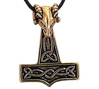 Kiss of Leather Großer Thorshammer Anhänger mit Widderkopf aus Bronze mit Baumwollband Br. 64