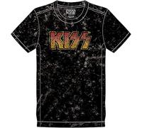KISS T Shirt Classic Band Logo Nue offiziell Herren Schwarz Snow Wash L