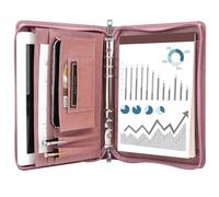 KISSKI A5 Schreibmappe Leder für Damen, 6 Ringbuch Konferenzmappe, Veganes Leder Aktenmappe mit Stift-/Kartenhalter, 10,6 x 7,6 Zoll für Klemmbrett, Tablet für iPad Mini/Air 2, Pink