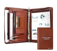 KISSKI Free LOGO Custom, Personalisiertes A5 6 Ringbuch Schreibmappe Leder für Männer Frauen, Graviertes Konferenzmappe Ordner für 5x8 Klemmbrett, Handgefertigte Geschenke, Customized, Braun