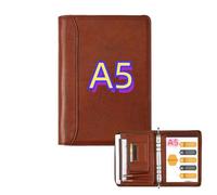 KISSKI Kleines A5 Ringbuchmappe Leder, Ledermappe Konferenzmappe für Links/Rechtshänder, 6 Ringbuch Padfolio, Tablet für iPad Mini/iPad Air2, Geschenke für Männer/Frauen, Braun (mit 1 Notizblock)