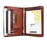 KISSKI Konferenzmappe Leder, kleines A5 Schreibmappe Organizer für Herren, Business Dokumentenordner mit 6 Ringbuch, Aktenmappe für A5 Klemmbrett, Tablet für iPad Mini/iPad Air 2, Braun