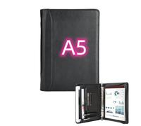 KISSKI Ledermappe für Herren, Kleines A5 Dokumententasche Organizer mit Stift-/Kartenhalter, 6 Ringbuch Konferenzmappe Schreibmappe für Links-/Rechtshänder, Tablet für iPad Mini/iPad Air 2, Schwarz