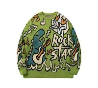 Kissonic Damen Dinosaurier-Pullover Vintage Oversized Cartoon Dino Pullover Rundhalsausschnitt Strickpullover, Grün , Mittel