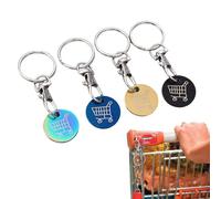 Kisstta 4 Stück Einkaufswagenlöser Edelstahl mit Schlüsselring,Einkaufschip Schlüsselanhänger,Einkaufswagenlöser aus Metall,Abnehmbarer Einkaufswagenchip für Alle Einkaufswagen