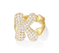 KissYan Gold Blase Buchstaben Ringe für Damen Frauen, 14K Vergoldet Buchstaben A-Z Ring Offen Verstellbare Ringe Personalisierte Mode Trendy Aussage Schmuck Geschenk(Gold K)