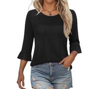 Kistore Shirt Damen 3/4 Ärmel Sommer Modern Lässige Rundhals Blusen 2026 Fashion Rüschenbluse Tunika Tops Schwarz M