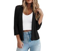 Kistore Strickjacke Damen Schwarz Eleganter 3/4 Ärmel Leicht Bolero Jacke Open Front Hohler Patchwork-Strickcardigan XL