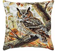 kitphoenix Stickset Kreuzstich Kissen Set Vorgedruckt - Stickset Anfänger Eule DIY Bastelset Vorgezeichnet Erwachsene zum Sticken mit Stickvorlage & Sticknadel und Stickgarn 45 x 45 cm