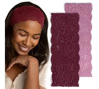 Kitsch Lace Wide Headbands for Women Non Slip - Stylish Head Bands for Women's Hair with Stretchy Comfortable Fit | Casual or Workout Headbands for All Hair Types - Cherry Lacquer & Dusty Pink, 2 pcs