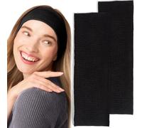 Kitsch Ribbed Wide Headbands for Women Non Slip - Stylish Head Bands for Women's Hair with Stretchy Comfortable Fit | Casual or Workout Headbands for All Hair Types - Black, 2 pcs