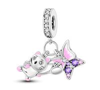 Kitten Chasing Butterfly Anhänger Charm, Charme für Armband, kompatibel mit Pandora Armband Halskette