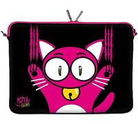 Kitty to Go LS140-17 Designer Laptop Tasche 17 Zoll Notebook Sleeve Hülle Schutzhülle aus Neopren bis 43,9 cm (17,3 Zoll) Bag Case Katze schwarz- pink