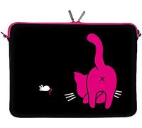 Kitty to Go LS141-15 Designer MacBook Pro 15 Zoll Tasche aus Neopren bis 39,1 cm (15,6 Zoll) Mac Book Schutzhülle PC Computer Hülle Bag Katze pink-schwarz