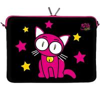 Kitty to Go LS142-15 Designer Notebooktasche 15,6 Zoll (39,1 cm) aus Neopren Notebook-Hülle Sleeve Tasche Schutzhülle Cover Case Bag Katze schwarz-pink