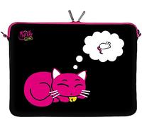 Kitty to Go LS143-10 Designer Laptop Neopren Schutzhülle 10 Zoll PC Netbook Tasche 9,7 bis 10,1 & 10,5 Zoll (26,67 cm) Sleeve Hülle Case Katze rosa-schwarz