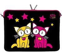 Kitty to Go LS144-13 Designer Designer Netbook Hülle 13.3 Zoll (33.8 cm) aus Neopren Tablet Tasche 13 Zoll & Ultrabook Case 14 Zoll Bag Katze schwarz-rosa