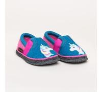 Kitz-Pichler Bobby Appl. Einhorn Kinderschuh | Kinder Filz-Hausschuh | Farbe Arctic Blue/Lippstick | Kinder-Hausschuh in Größe 35 Arctic Blue/Lippstick 35