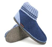 kitz-pichler Hüttenschuh Ötz - Hoher Hausschuh für Damen & Herren | Aus Reiner Schur-Wolle - hochwertige Sohle aus Filz - geschlossene Walkstoff Schuhe Inkblu/Atlantic | 45