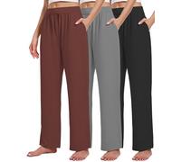 Kivdol 3er-Pack Damen-Lounge-Hose, gemütlich, weites Bein, Loungehose mit Taschen, locker fließende Yoga-Jogginghose, Workout, bequeme Jogginghose, Schwarz/Dunkelgrau/Kaffee, X-Groß