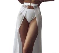 Kivivaka Damen-Sarong-Badeanzug, Netzstoff, hohe Taille, vorne offen, Strandrock, langes Wickelkleid, Schwarz / Weiß, S-XL