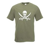 Kiwistar - T-Shirt - Olive - Piraten Schädel Motiv Bedruckt Funshirt Design Print - mit Motiv Bedruckt - Funshirt Design - Sport - Freizeit - Herren - XXL