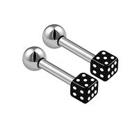 KJM FASHION 2 STK Chirurgenstahl Blau Barbell Ohrring 1,2mm 16g 6mm 1/4 Würfel Kugel Tragus Eyebrow Helix Rook Ohrringe Piercing Schmuck 1533