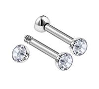 KJM FASHION 2 STK Chirurgenstahl Schwarz Hantel Ohrstecker 1,2 mm 16 g 6 mm 1/4 3mm Klar Halbe Kristallkugel Rook Eyebrow Helix Ohrringe Piercing Schmuck 0989