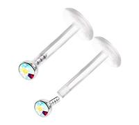 KJM FASHION 2 Stk Durchsichtig Bioflex Push In Lippe 1.2 mm 16gauge 8mm 5/16 2mm Aurora Borealis Tragus Spider Bite Ohrringe Cartilage Piercing Schmuck 0309