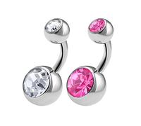 KJM FASHION 2 Stk Edelstahl Bananenabel 1,6mm 14g 6mm 1/4 Klar Rose Kristallkugel Navel Belly Nabel Barbell Nabel Ohrringe Piercing Schmuck 0564