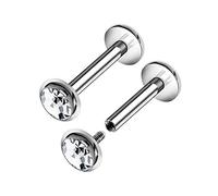 KJM FASHION 2 Stk Edelstahl Innengewinde Lippe 1,2 mm 16 g 8 mm 5/16 4mm Klar Kristallkugel Snakebites Ohrringe Piercing Schmuck 8464