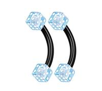 KJM FASHION 2 STK Eloxiert Hellblau Banana Barbell 1,2mm 16 Gauge 8mm 5/16 3mm Würfel Kugel Eyebrow Helix Labret Rook Ohrringe Piercing Schmuck 1694