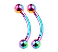 KJM FASHION 2 Stk Eloxiert Regenbogen Barbell Curved 1.6 mm 14 Gauge 12 mm 1/2 4mm Kugel Eyebrow Labret Daith Rook Ohrringe Cartilage Piercing Schmuck 2904