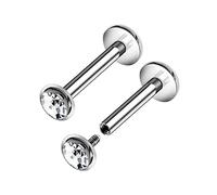 KJM FASHION 2 Stk Metall Innengewinde Labret 1.2 mm 16gauge 9mm 3mm Klar Kristallkugel Snakebites Monroe Ohrringe Piercing Schmuck 8466