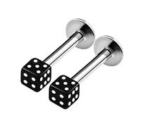 KJM FASHION 2 Stk Metall Lippen 1,2mm 16 Gauge 8mm 5/16 3mm Würfel Kugel Cartilage Snake Bite Tragus Ohrringe Piercing Schmuck 1642