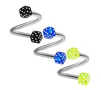 KJM FASHION 3 STK Chirurgenstahl Spiral 1,2mm 16 Gauge 8mm 5/16 Inch 3mm Acryl Würfel Cartilage Tragus Helix Lip Ohrringe Piercing Schmuck 1769