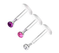 KJM FASHION 3 STK Durchsichtig Bioflex Push In Labret 1,2mm 16 Gauge 6mm 1/4 2mm Kristallkugel Marilyn Monroe Spider Bite Ohrringe Piercing Schmuck 0500