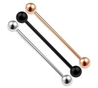 KJM FASHION 3 STK Edelstahl Eloxiert Scaffold 1,6 mm 14g 38 mm 1 1/2 5mm Kugeln Ohr Barbell Hantel Stecker Ohrringe Piercing Schmuck 2566