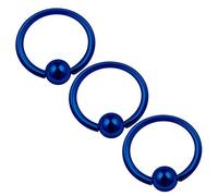 KJM FASHION 3 Stk Eloxiert Dunkelblau Klemming Ohr 1.2mm 16gauge 10mm 3/8 Inch 3mm Kugeln Cartilage Tragus Daith Nose Ohrringe Piercing Schmuck 0814