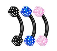 KJM FASHION 3 STK Eloxiert Schwarz Banana Barbell 1,2mm 16g 3mm Würfel Kugel Monroe Marilyn Monroe Tragus Vertical Labret Ohrringe Cartilage 1704