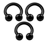 KJM FASHION 3 STK Eloxiert Schwarz Hufeisen Ohrringe 1,2mm 16 Gauge 6mm 1/4 Kugeln Septum Nase Daith Ohrringe Augenbrauen Piercing Schmuck 0119