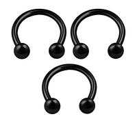 KJM FASHION 3 STK Eloxiert Schwarz Ohrringe Hufeisen 1.2 mm 16gauge 8 mm 5/16 Kugel Nase Septum Rook Ohrringe Daith Piercing Schmuck 0120